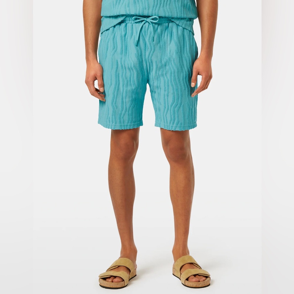 NWT SCOTCH AND SODA Men’s Sml Terry Jacquard 7” Ins lounge Trunks in Sea Blue